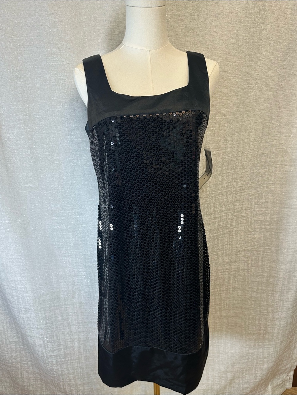 Eliza J Black Sequin Square-Neck Mini Dress